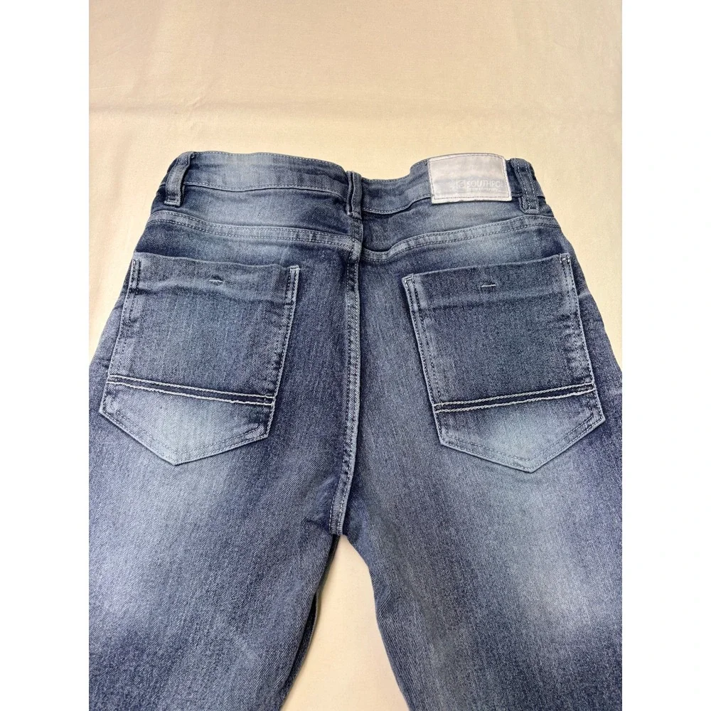Southpole Mens Skinny Moto Biker Jeans‎ Blue Distressed Ribbed Denim 29x30